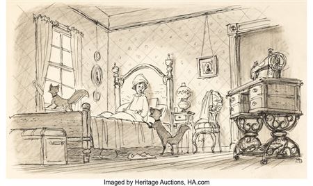 The Fox and the Hound Widow Tweed and Tod Concept Art by Ken Anderson (Walt Disney, 1981)