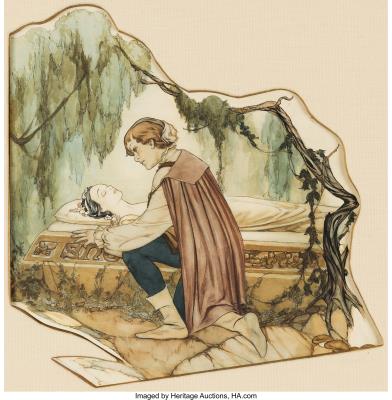 Snow White and the Seven Dwarfs Snow White and Prince by Gustaf Tenggren - Auction record, sale price, and art valuation. Compare with similar artists and explore comparable artworks.