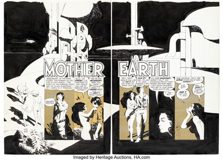Wally Wood, Jeffrey Catherine Jones, and Bernie Wrightson "Mother Earth" Unpublished Story Pages Original Art Group of 9 (c. 1970s)