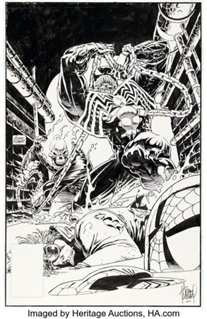 Adam Kubert Ghost Rider / Blaze: Spirits of Vengeance #5 Spider-Man and Venom Cover Original Art (Marvel, 1992)