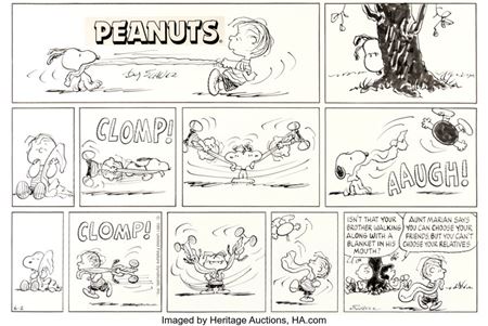 Charles Schulz Peanuts Snoopy and Linus Sunday Comic Strip Original Art dated 6-2-91 (United Feature Syndicate, 1991)