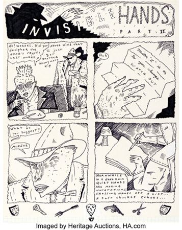 Richard Sala Night Drive "Invisible Hands Part Two" Complete 3-Page Story Original Art (1984)