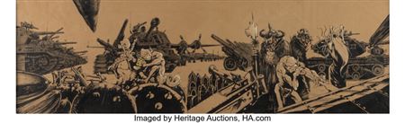 Wizards Blackwolf, Soldiers, and Tanks 32" Pan Production Drawing Original Art by Mike Ploog (Ralph Bakshi, 1977)