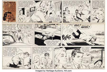 Stan Drake The Heart of Juliet Jones Sunday Comic Strip Original Art dated 8-30-59 (King Features Syndicate, 1959) by Stan Drake - Auction record, sale price, and art valuation. Compare with similar artists and explore comparable artworks.