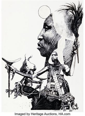 Sergio Toppi In The Heart of Africa Portfolio Illustration Original Art (undated)
