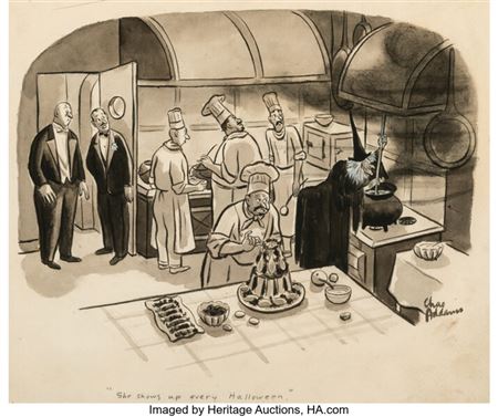 She Shows Up Every Halloween, New Yorker cartoon, October 30, 1937
