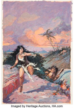 The Cave Girl Paperback Cover Painting Original Art (Ace Books, 1963)....