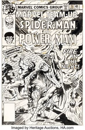 Bob Hall Marvel Team-Up #75 Spider-Man and Power Man Cover Original Art (Marvel, 1978)....