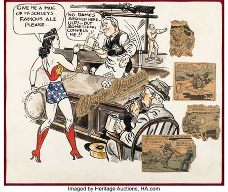 H. G. Peter - Wonder Woman at McSorley's Old Ale House Illustration Original Art (c. 1940s)....