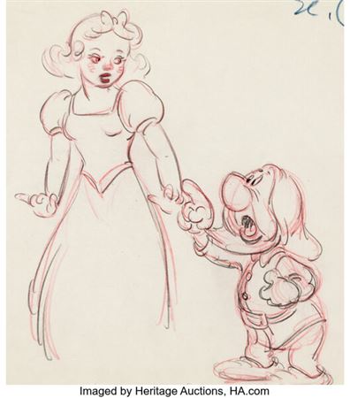 Snow White and the Seven Dwarfs RARE Sneezy and Snow White Character Development Art