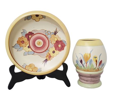 Hand Painted Pottery Vase and Bowl