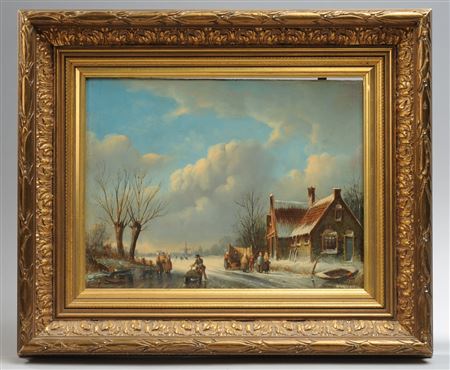 Winter scene with ice skaters