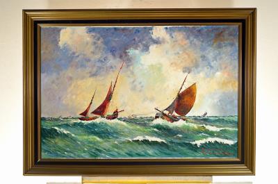 Maritime Landscape, two sailing boats and a steamer on a moving lake by Johann Heinz Mindermann - Auction record, sale price, and art valuation. Compare with similar artists and explore comparable artworks.