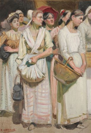 Young Provencal women at market by Pierre Grivolas - Auction record, sale price, and art valuation. Compare with similar artists and explore comparable artworks.
