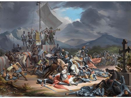 Religious War with Numerous Soldiers and a Priest