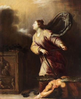 Saint Juliana Leads Satan on a Chain