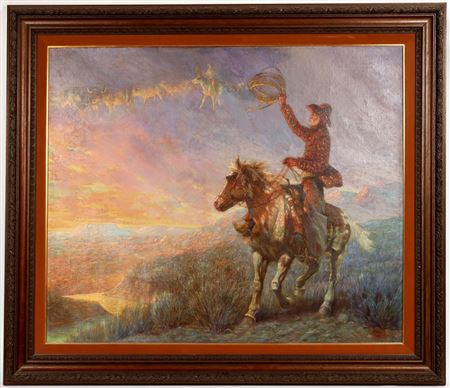 Sample artwork by Daniel Cody (Dan) Muller (1889 - 1977), known for cowboy genre, illustration, mural - View similar artists and auction records