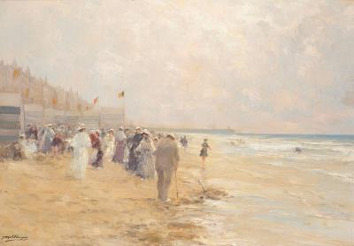 Elegant women at the beach on a Sunday afternoon by Joseph Charles Francois - Auction record, sale price, and art valuation. Compare with similar artists and explore comparable artworks.