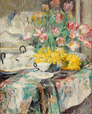 Still life with daffodils and tulips