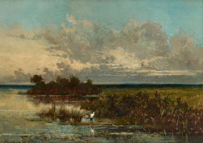Swamp in the Kempen with a stork. by Louis Dubois - Auction record, sale price, and art valuation. Compare with similar artists and explore comparable artworks.
