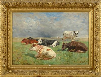 Cows in the meadow by the sea