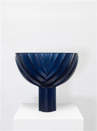 Side Carved Flax Pod, Steel Blue