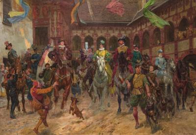 Setting out for the Hunt in the Courtyard of Schallaburg Castle in Lower Austria by Ludwig Koch - Auction record, sale price, and art valuation. Compare with similar artists and explore comparable artworks.