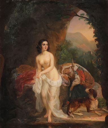 Bhing Nude Woman with Dog and Chaperon