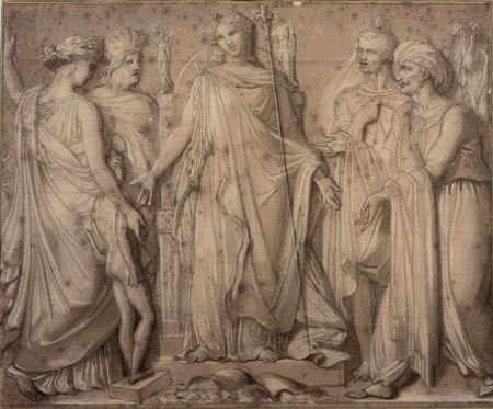 Suite of three designs for the ceiling of the Paris Bourse. -Allegory of France's trade with the various parts of the world, -Charles X presenting the keys to the Paris stock exchange,-Allegories of the cities of Lille and Bordeaux. by Alexander-Denis Abel - Auction record, sale price, and art valuation. Compare with similar artists and explore comparable artworks.