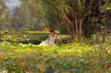 July Afternoon, Woman Reclining By A Pond, 1987