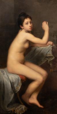 Nude, Young Woman Bathing At A Fountain