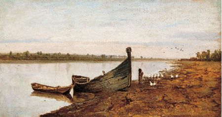 Riverside with Boats (Bank of Tisza) by Geza Meszoly - Auction record, sale price, and art valuation. Compare with similar artists and explore comparable artworks.