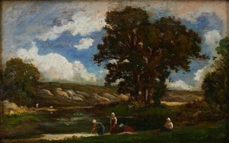 "Lavandieres en bord de riviere"