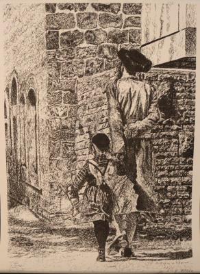 Man and Child by Wall