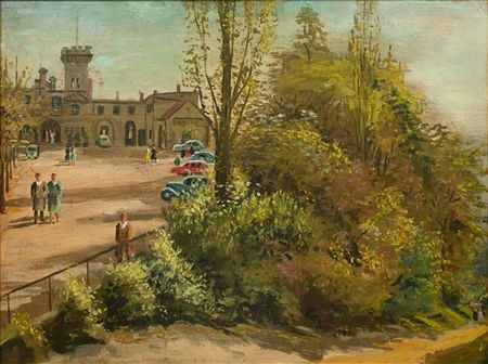 View of the villa and restaurant Friedensburg at Radebeul near Dresden by Erhard Zwar - Auction record, sale price, and art valuation. Compare with similar artists and explore comparable artworks.