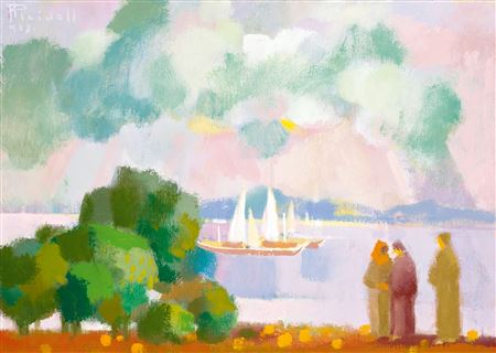 Gulf of Balatonfüred with Sailboats, 1983 by Janos Pleidell - Auction record, sale price, and art valuation. Compare with similar artists and explore comparable artworks.