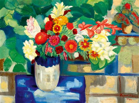 Great Art Deco Still-Life (Colourful Flowers in a Vase), 1940