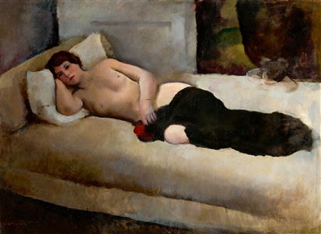 Reclining Young Model with Red Rose. 1910s by Ferencz Hatvany - Auction record, sale price, and art valuation. Compare with similar artists and explore comparable artworks.