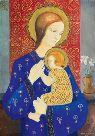 Italian Madonna with White Lilies. 1935 by Janos Martinszky - Auction record, sale price, and art valuation. Compare with similar artists and explore comparable artworks.