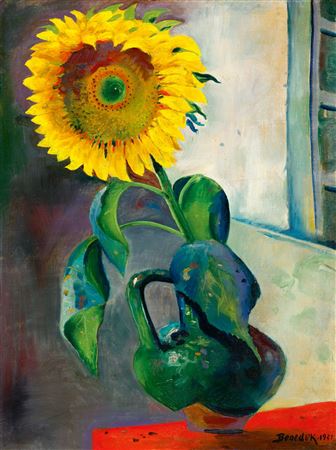 Sunflower on Red Table Cloth. 1931