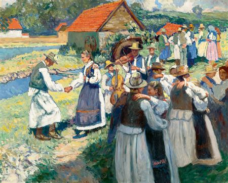 Festival on the Riverside by the Mill (Transylvania. Élesd). 1912