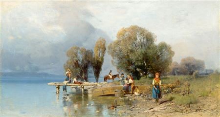 Shore of Lake Balaton, 1876 by Geza Meszoly - Auction record, sale price, and art valuation. Compare with similar artists and explore comparable artworks.