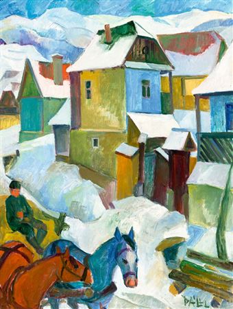 Colorful Houses at Korond by Lajos Pall - Auction record, sale price, and art valuation. Compare with similar artists and explore comparable artworks.