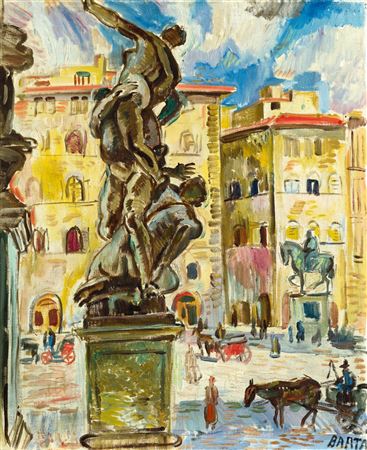 Summer Vibes in Florence (Piazza della Signoria), 1930s by Ladislas Barta - Auction record, sale price, and art valuation. Compare with similar artists and explore comparable artworks.