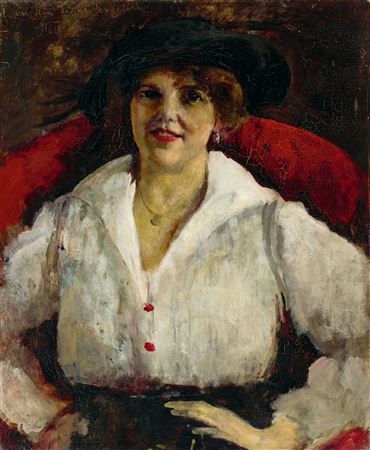Model in a Hat in the Enterior of Ferenc Hatvanys Villa inside Buda Castle