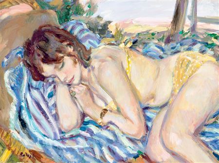 Girl Resting by Lake Balaton in Dotted Bikini, c. 1970