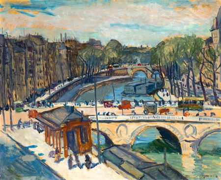 Pont Saint-Michel with Omnibus and Pedestrians (Paris), 1910s by Erno Tibor - Auction record, sale price, and art valuation. Compare with similar artists and explore comparable artworks.