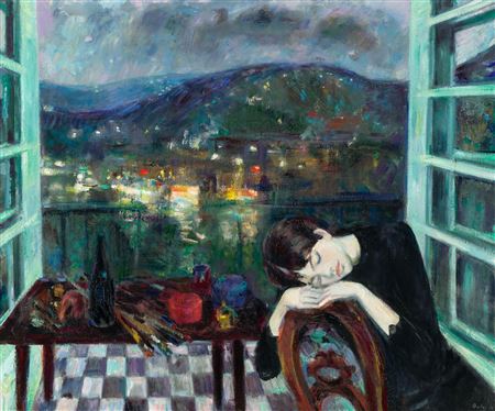 By the Open Window
(Summer Evening in the Atelier)