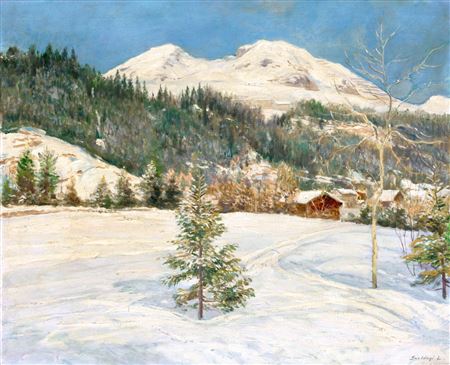 Winter Sun in the High Tatras, c. 1920 by Lajos Szlanyi - Auction record, sale price, and art valuation. Compare with similar artists and explore comparable artworks.