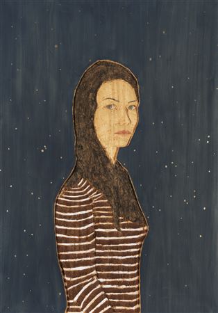 Woman with darkblue background with stars, 2008